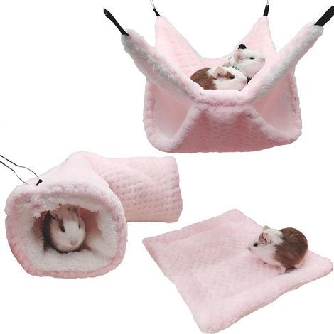 Set of 3 pink hammocks for rats, guinea pigs, hanging tunnel and warm bed, cage accessories for ferrets, hamsters, chinchillas, sugar gliders (1/5)