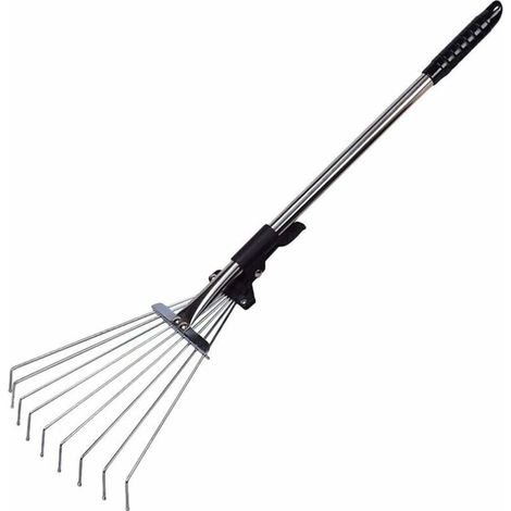 Râteau à feuilles de jardin - Râteau de camping et de désherbage en métal réglable et extensible pour jardin, pelouse et terrasse (1/4)