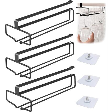 Wine Glass Holder, Stemware Metal Under Cabinet for Kitchen, Bar, Restaurant, Black (1/5)