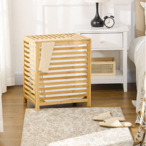Panier à linge en bambou naturel 50 cm avec couvercle et sac intérieur amovible, 55 L (1/5)