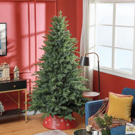 Vert - Sapin de Noël 210 cm en plastique artificiel et base métallique pliable, faux sapin de Noël avec 2445 branches ignifuges, Ø135x210 cm (1/5)