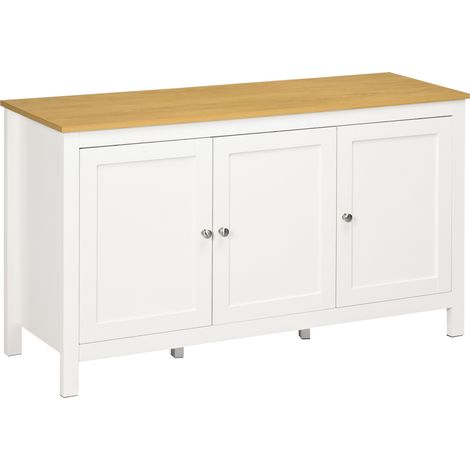 Credenza Mobile con 3 Porte e Piano in Legno Chiaro 120x40x70 cm Bianco