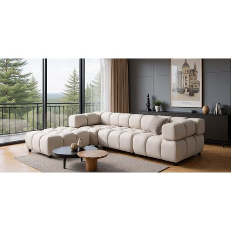 Sofa Designersofa FLOW 3-Sitzer inkl. 1 x Polsterhocker Stoff Bluvel Creme