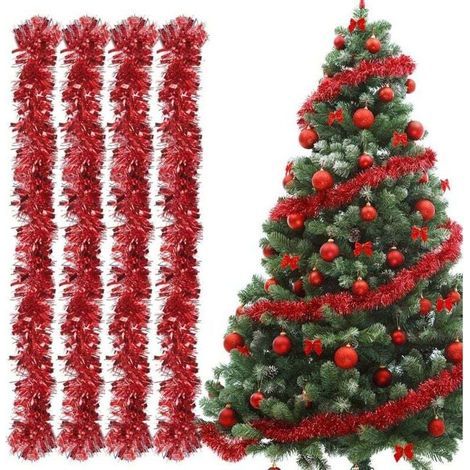 Guirlande de Noël 4pcs – Longueur 2m – Métallique scintillante rouge pour décoration sapin, murs, fenêtres – Fête anniversaire Noël (1/5)