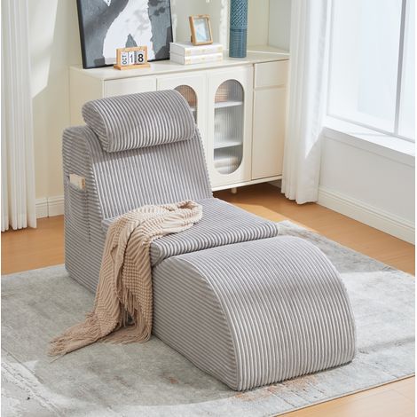 Butaca de relax ergonómica de terciopelo acanalado, 160 x 66 x 90 cm, gris claro OKMYHOME (1/5)