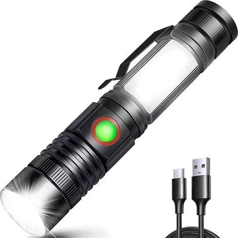 Torcia LED ricaricabile, potente, con tecnologia COB, portatile e zoomabile, ideale per auto, garage, officina, campeggio e lavori manuali (base magnetica). (1/4)