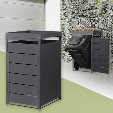 ML-Design Cobertizo para Ocultar Cubo de Basura 240L Antracita 68x80x124cm Caseta de Acero para Jardín Exterior Contenedor Resistente Caja con Techo de Plantación y Puerta Resistente a la Intemperie (1/5)
