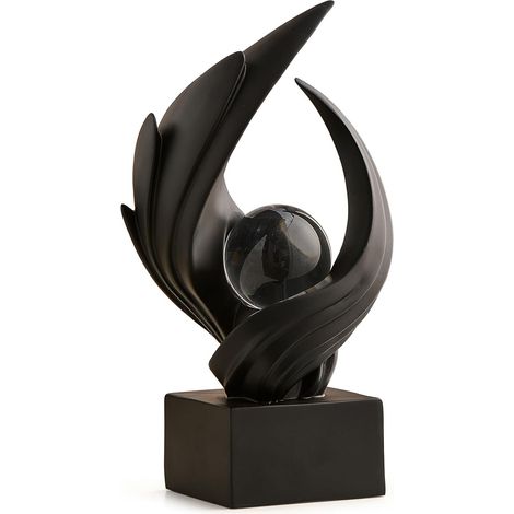 Sculpture Art Abstrait - 1 Pièce - Résine Dorée et Blanche - Ornement avec Sphère Cristal - Salon Bureau Entrée - 28 cm Noir (1/5)
