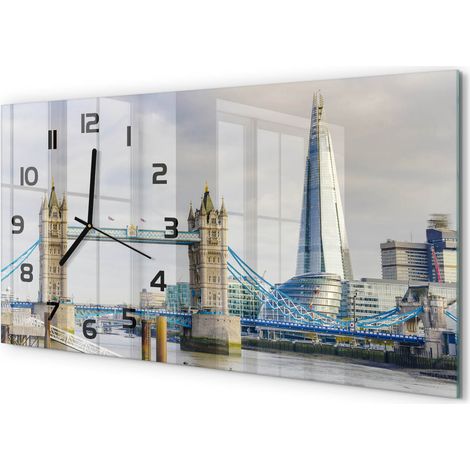 Grande Horloge Murale 60x30 cm Design Panoramique Verre Silencieux pour Salon Tamise, Londres (1/5)