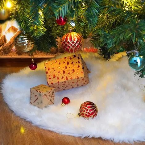 Jupe de Sapin Noel 48Inch Peluche Neige Tapis de Sapin Blanc Couvre Pied White Christmas Tree Skirt (122cm) (1/5)