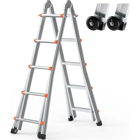 Échelle télescopique multifonction 6,3 m, structure aluminium pliable et portable, échelle compacte pour intérieur extérieur toit escalier camping-car, charge 150 kg (1/5)