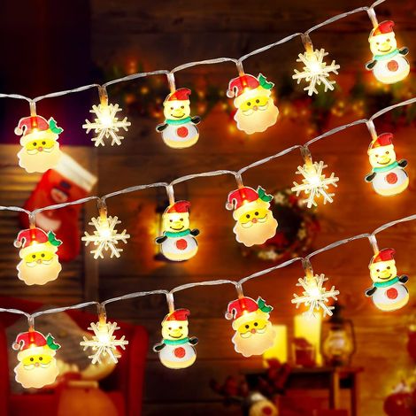 2 decorazioni luminose natalizie da 3 metri con 20 LED, alimentate a batteria, con Babbo Natale, fiocchi di neve e pupazzo di neve, impermeabili, luci fatate natalizie per feste e interni.