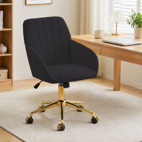 Höhenverstellbarer drehbarer Bürostuhl mit ergonomischer Rückenlehne, schwarzer Samt HAVRYA (1/5)