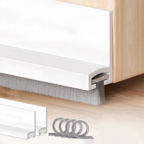 2 pièces 100×3 cm Balai de porte isolant, coupe-vent, anti-poussière et anti-insectes - avec 4 bandes de poils remplaçables et adhésif renforcé, Blanc