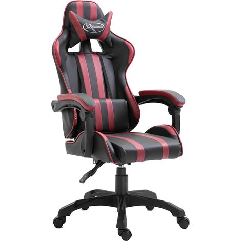 vidaXL Silla de gaming de cuero sintético color vino tinto (1/5)