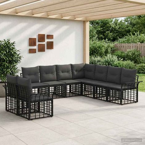 Conjunto de sofás de exterior 9 pcs Negro y Gris oscuro (1/5)