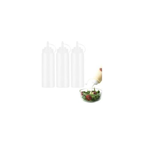 Lot de 3 bouteilles doseuses de 240ml - Bouteilles à presser graduées - Distributeur de ketchup - Bouteille à huile - Bouteille doseuse - Bouteille à sauce - Récipient à vinaigrette - Bouteilles