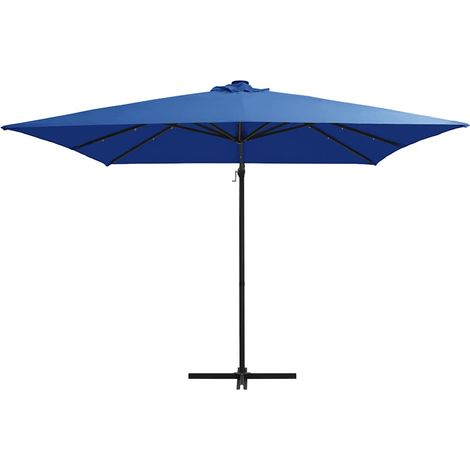 Ombrellone Parasole a Sbalzo con LED e Palo in Acciaio 250x250cm Azzurro (1/5)