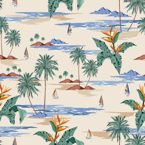 Papier Peint Motif Tropical Avec Palmiers Iles 44.5cmx700cm Adhésif Pour Meuble Cuisine Beige Imperméable Tapisserie Murales Papier Peint Chambre Sticker Mural Salon Revêtement Mural Adhésif (1/5)