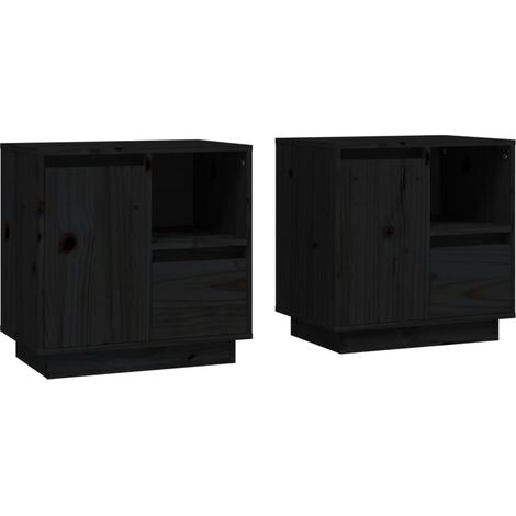 Set di 2 comodini con cassetto e vano contenitore 50 x 34 x 50 cm in legno di pino nero DEC035603
