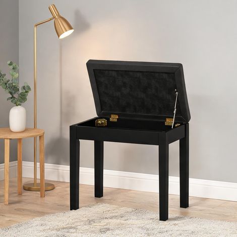 Tabouret de piano en simili cuir noir avec rangement banc (1/5)