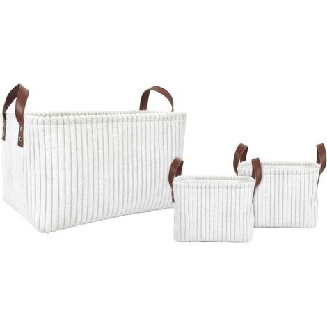 Lot de 3 Paniers de Rangement "Velours Côtelé" 36cm Blanc (1/5)