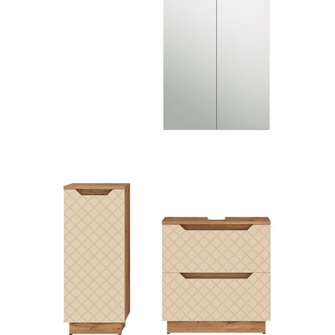 Conjunto de muebles de baño de 3 piezas Lotta, Roble/cachemira con estructura de azulejos, 3 partes, Vicco (1/5)