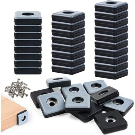 Patins en téflon à visser, lot de 36. Patins en téflon pour meubles, à visser, 25 x 25 mm (carrés), avec vis en acier inoxydable. Kit de patins pour meubles, sols, fauteuils, pieds de (1/5)
