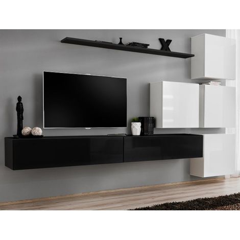 Meuble TV Mural Design "Switch IX" 310cm Noir & Blanc (1/5)