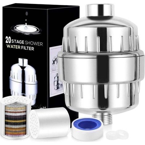 20-stufiger Duschfilter, Wasserenthärter, für gesündere Haut und Haare, entfernt Chlor, Schwermetalle und Sedimente, Vitamin-C-Wasserenthärter, reduziert Hautjucken (1/4)