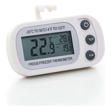 Weißes Kühlschrankthermometer mit LCD-Anzeige, digitales, wasserdichtes Gefrierschrankthermometer mit Magnethaken (-20 50 ℃) (1/5)