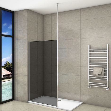 Duschkabine 100x200cm Duschwand mit Glasschutzfolie 8mm NANO-ESG Walk in Duschtrennwand+2030-3200mm Deckenhalter (1/5)