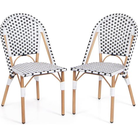 French Bistro Accent Chair Set of 2 Outdoor Armless Dining Chairs (1/5)