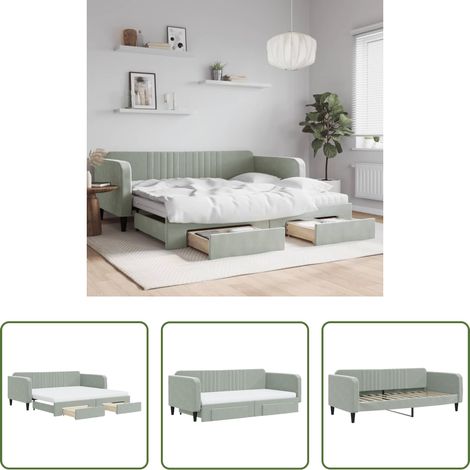 vidaXL Sofa-Bett - Tagesbett Ausziehbar mit Schubladen Hellgrau 100x200 cm Samt (1/5)