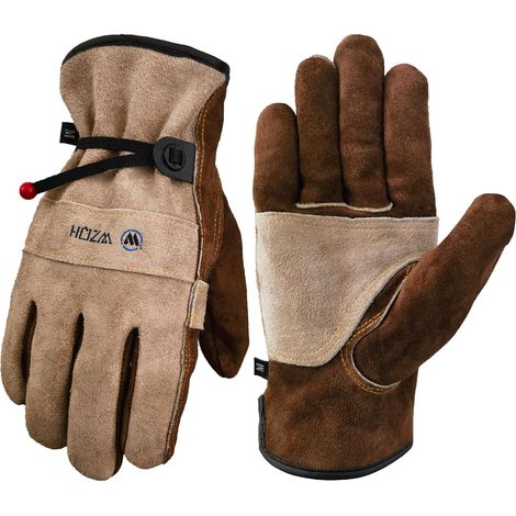 Leather Work Gloves for Men or Women.For Gardening, L  For Welding, Construction, Chainsaw, Farm, Ranch, etc. Soft Lining, Cowhide Leather, Solid, Coffee - Grey (1/5)