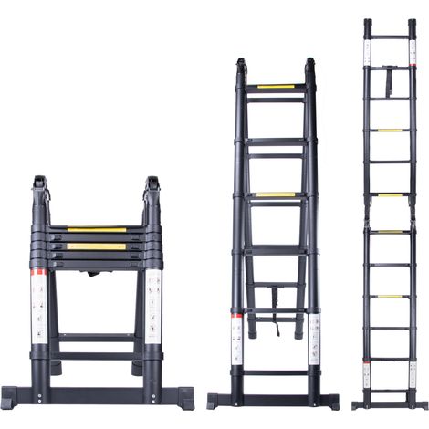 Escalera Plegable Aluminio Negro Escalera Telescópica Multifunción Carga Máxima: 150 kg - 3.8m (1.9M+1.9M)