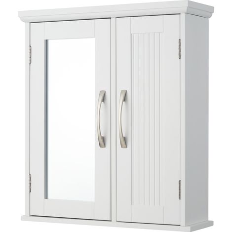 Teamson Home Armadietto dei medicinali da parete a specchio per bagno in legno con specchio e ripiani regolabili Bianco EHF-F0008 (1/5)