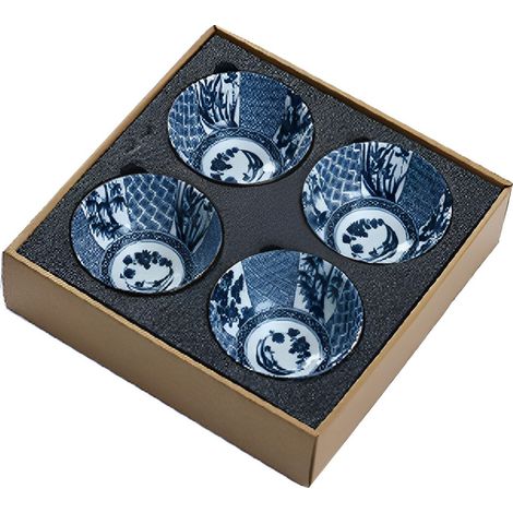 6 bols en céramique, bols à riz japonais, bols à céréales, compatibles micro-ondes four lave-vaisselle, motif bleu et blanc (1/5)