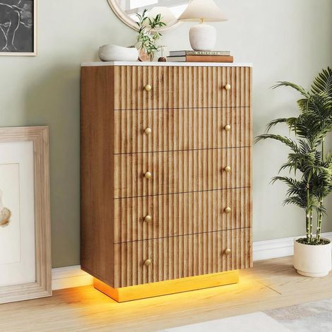 Holz Kommode mit 5 Schubladen, Landhausstil, Kippschutz, 73x40x110 cm (1/5)