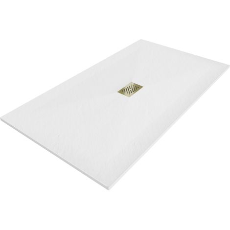 Mexen Hugo plato de ducha rectangular SMC 160 x 100 cm, blanco, cubierta dorada - 42101016-G (1/5)
