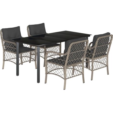 Maison Exclusive - 5-tlg. Garten-Essgruppe mit Kissen Hellgrau Po