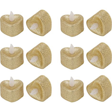 Lot de 12 bougies LED dorées en forme de cœur, idéales pour décorer une chambre secrète lors d'une fête de Noël ou d'un mariage. (1/5)