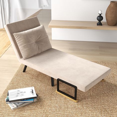 Divano letto convertibile 4 in 1, poltrona singola pieghevole, schienale e cuscino regolabili in 5 posizioni, 63x73x81 cm, beige