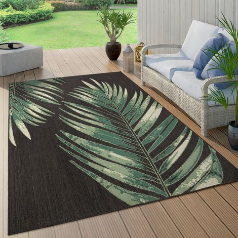 Paco Home Outdoor Teppich Wetterfest Balkon Palmen Dschungel Florales Boho Muster Grün 160 cm Rund, Schwarz 4