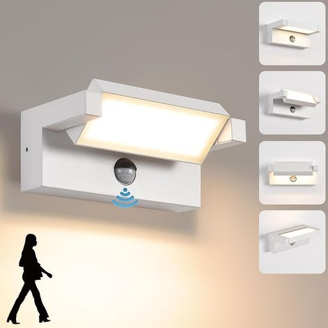 Applique Murale Extérieur/intérieur avec Détecteur de Mouvement，22W Moderne Éclairage Lampe avec LED Panneau Rotatif Imperméable IP65 3000K blanc chaud,Luminaire Murale pour Entrée Jardin,Blanc (1/5)