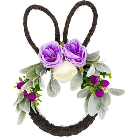 Guirlande De Pâques - Lapin En Peluche Avec Fleurs Artificielles - Pour Porte Intérieure Ou Extérieure - Diamètre 40 Cm - 1 Pièce (1/5)