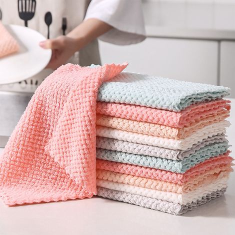 Chiffon De Nettoyage En Microfibre - Torchon De Cuisine Absorbant Anti-Huile - Pour Vaisselle Et Surfaces - 10 Pièces - 25 x 25 cm (1/5)