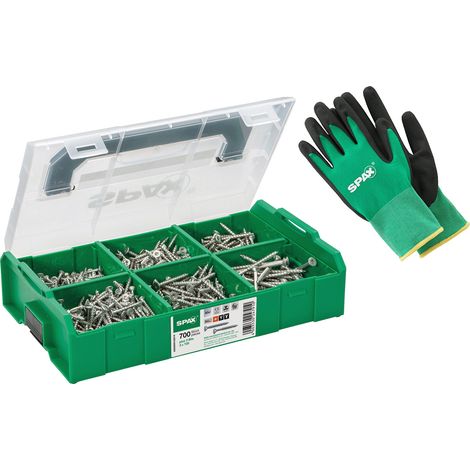 SPAX Coffret de montage L-BOXX Mini, Tête fraisée, T-STAR plus, WIROX A9J, 703 pièce + gants