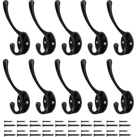 Perchero de pared, ganchos para sombreros, ganchos de pared resistentes con tornillos metálicos, para cocina, baño, vestidor (negro, 10 piezas) - Crezuo