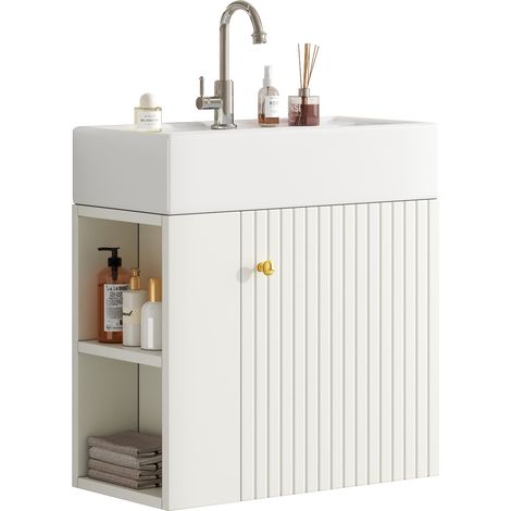 CHICFURN Mueble de baño con lavabo de 55 cm blanco con relieve para baños pequeños (1/5)